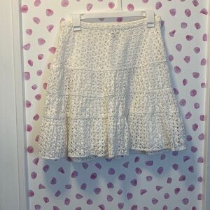 INC White Eyelet Tiered Skirt with Floral Pattern